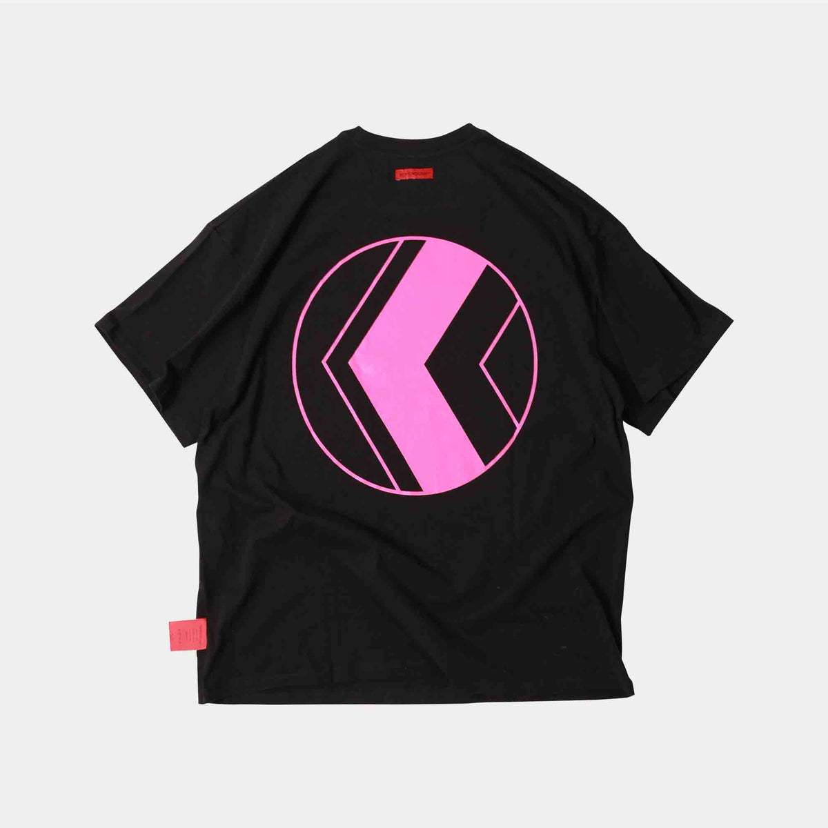 FLUORESCENCE P TEE | BLACK, T-shirt, Oversized fit, Crew neck double collar, Short sleeves, Black, Neon Pink Print, Unisex